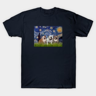 Starry Night Adapted to Include Three English Bulldogs T-Shirt